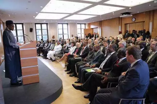 Photos: President Buhari, Okorocha & Shettima Attend Business Forum Meeting In Germany